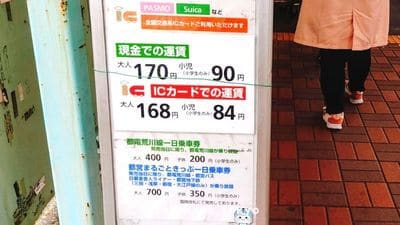 都電荒川線（東京さくらトラム）運賃表
